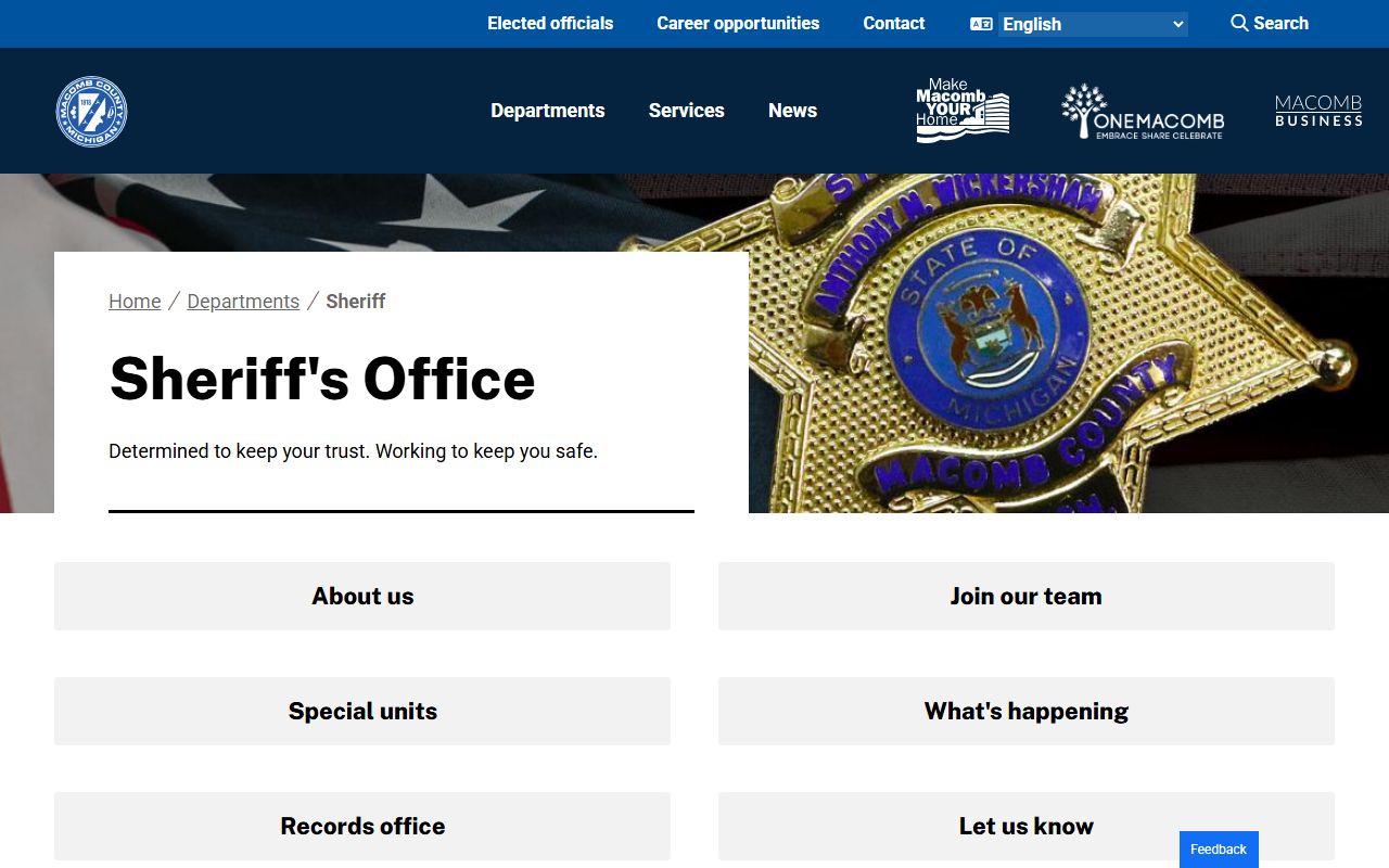 Macomb County Sheriff page for Warren booking reports and inmate search