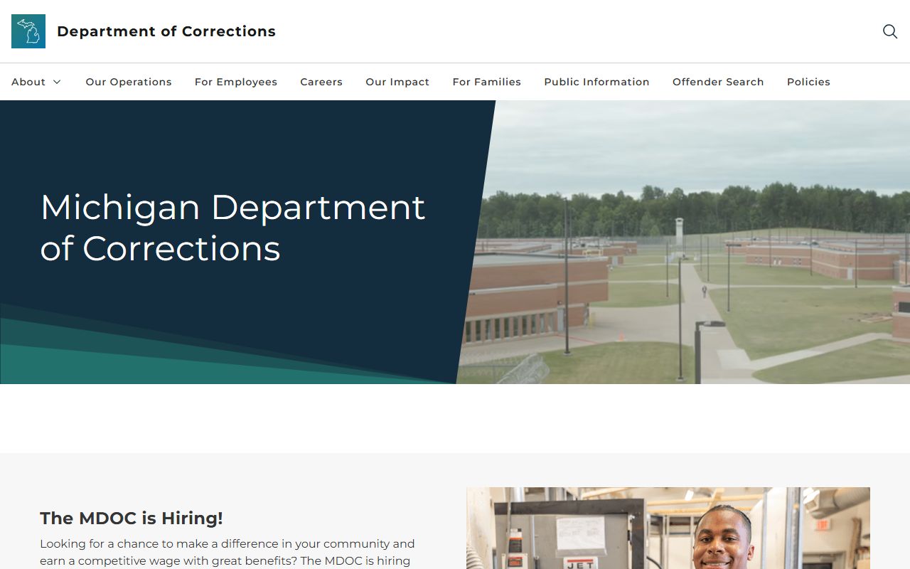 Michigan Department of Corrections website for booking reports and inmate data