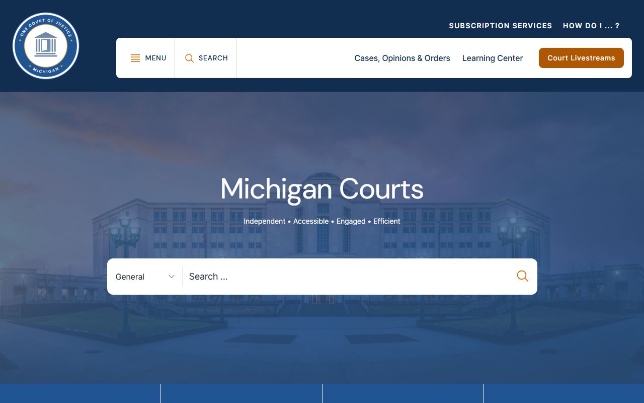 Michigan Courts website for case records and booking reports