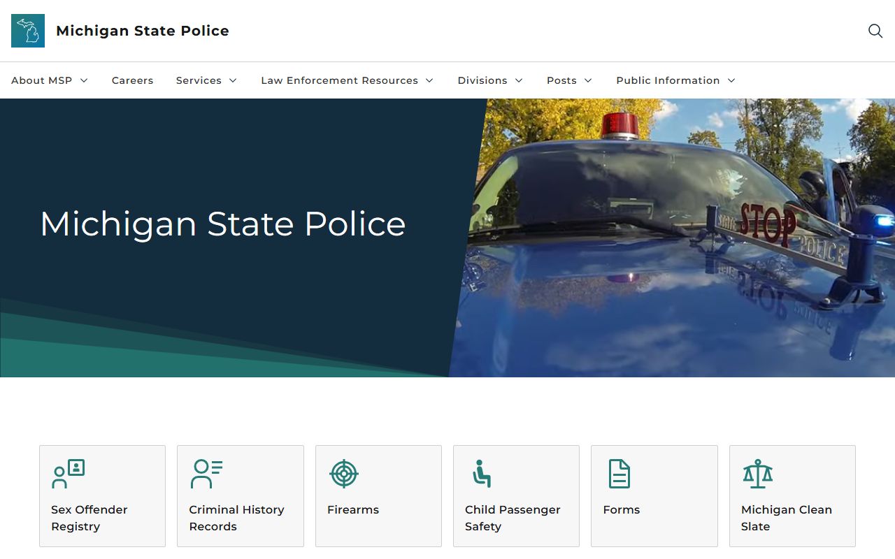 Michigan State Police website for criminal history and booking reports